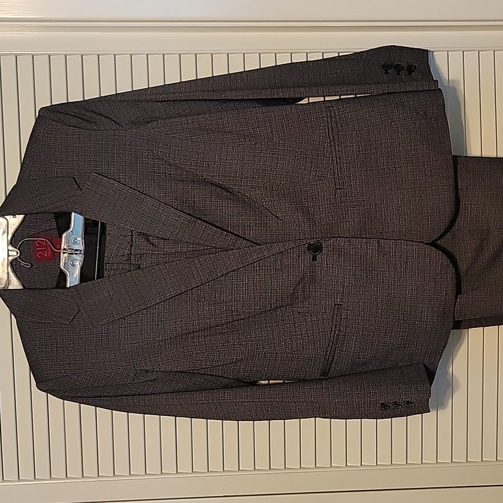 Black on black micro plaid suit with lined jacket and natural fit trouser (sz 14